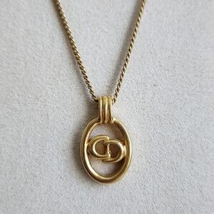 Christian DIOR CD Logo Gold Pendant Necklace